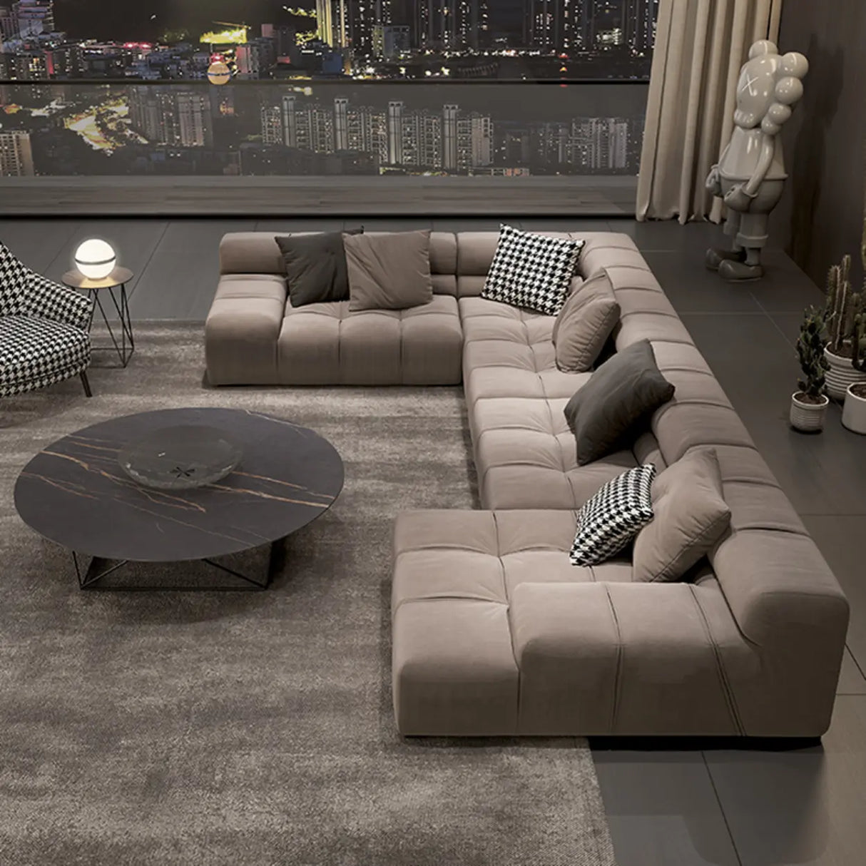 Stationary L-Shape Fabric Beige Large Recliner Sofa Image - 5