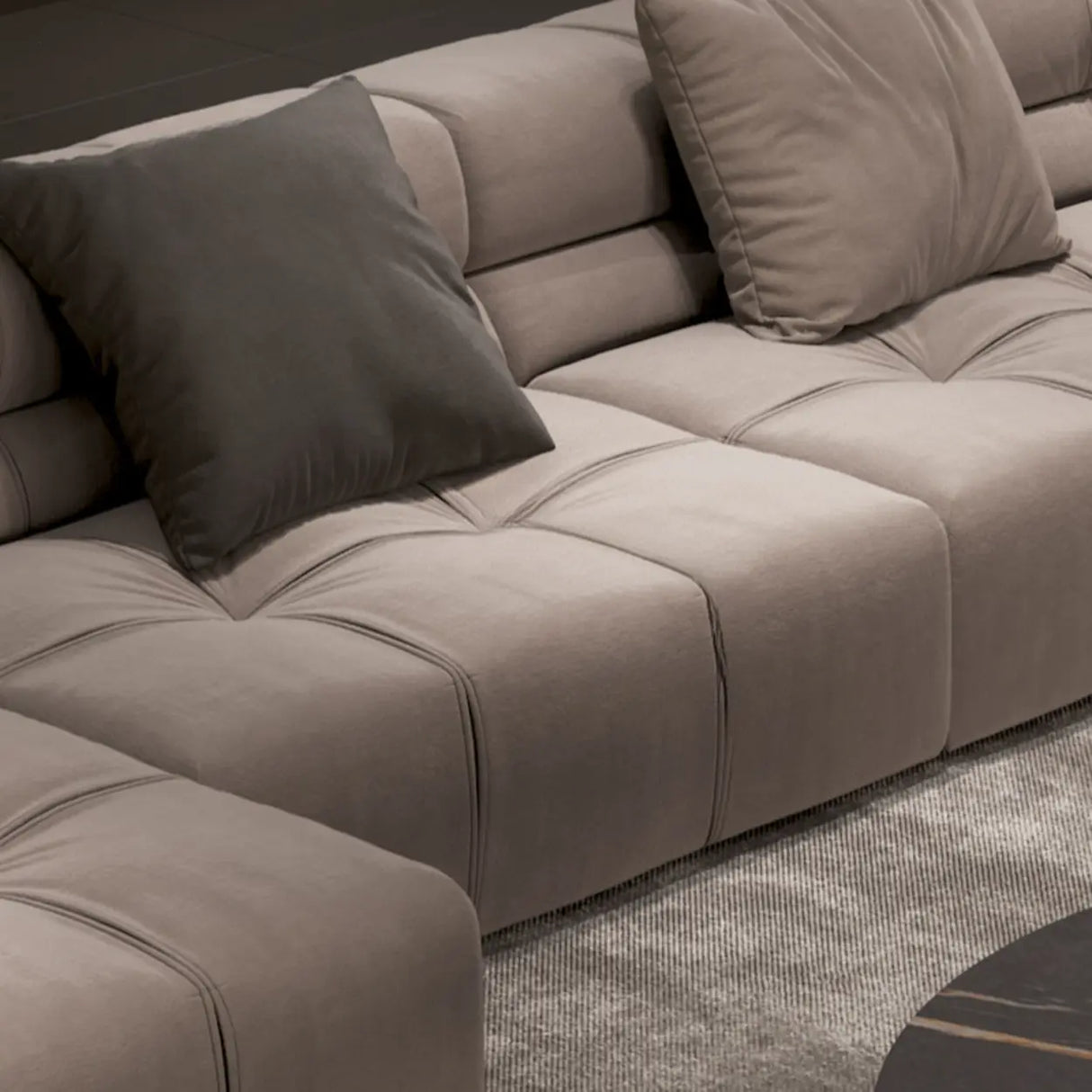 Stationary L-Shape Fabric Beige Large Recliner Sofa Image - 7