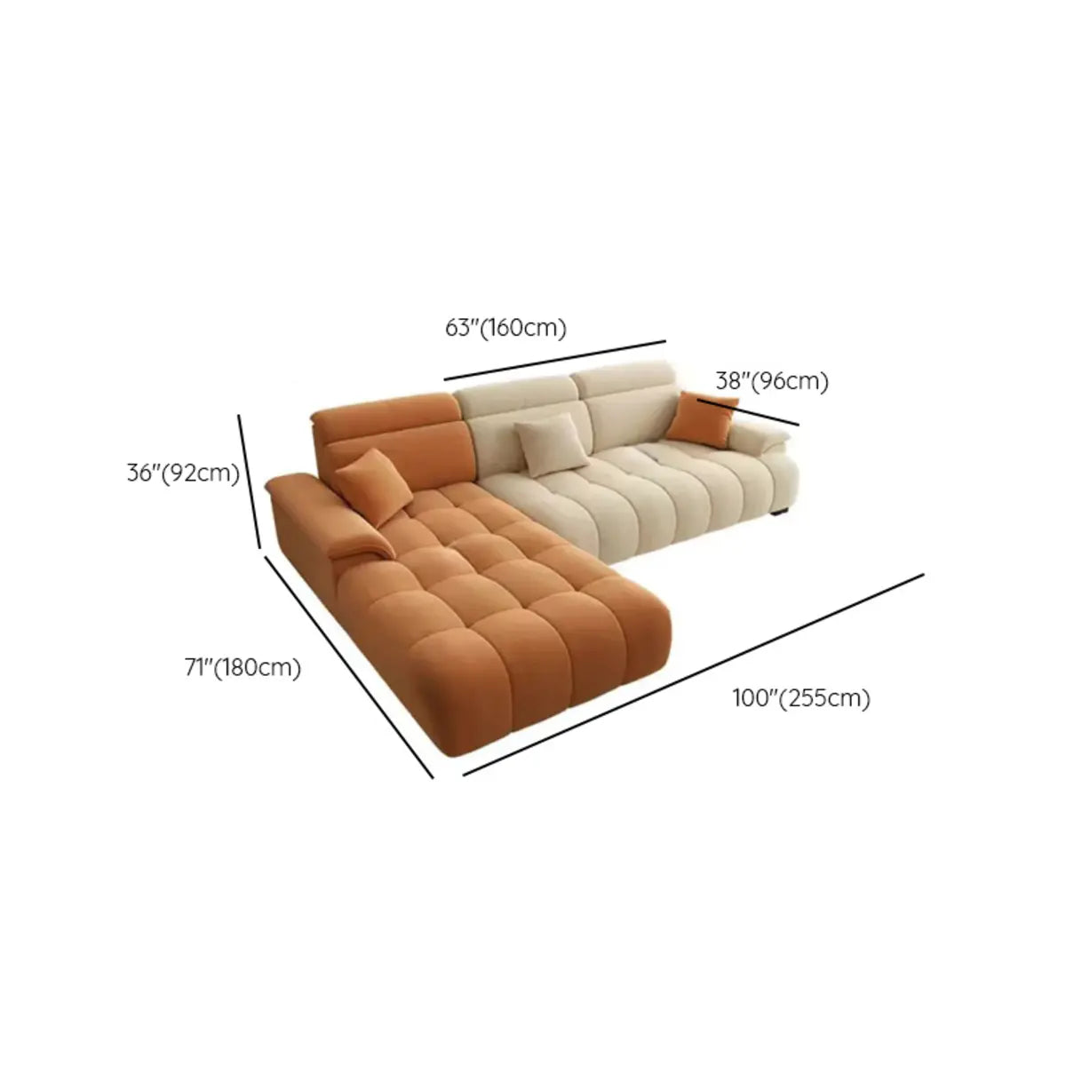 Stationary Two-Tone Abrasive Cloth L-Shape Sofa Chaise 