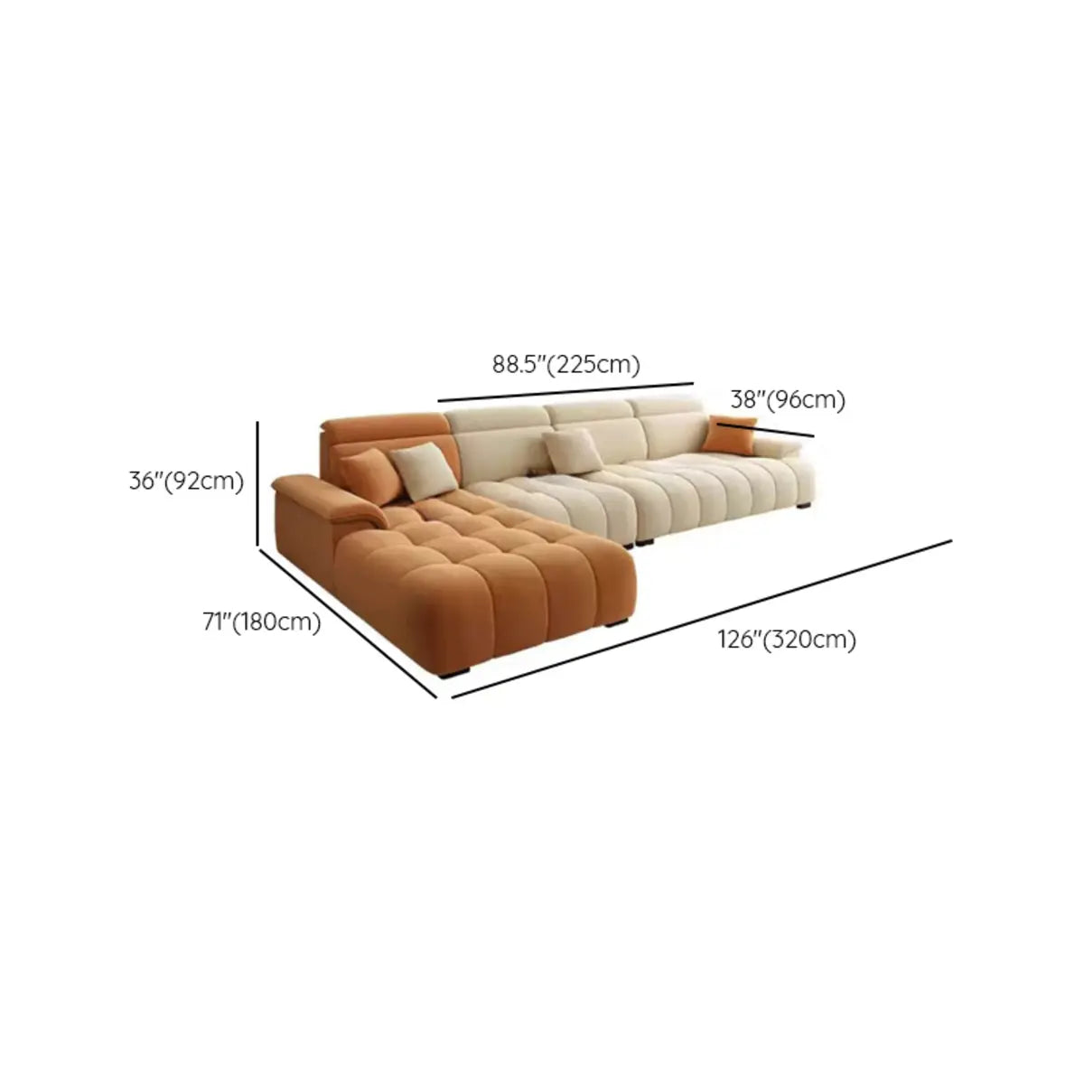 Stationary Two-Tone Abrasive Cloth L-Shape Sofa Chaise Image - 12