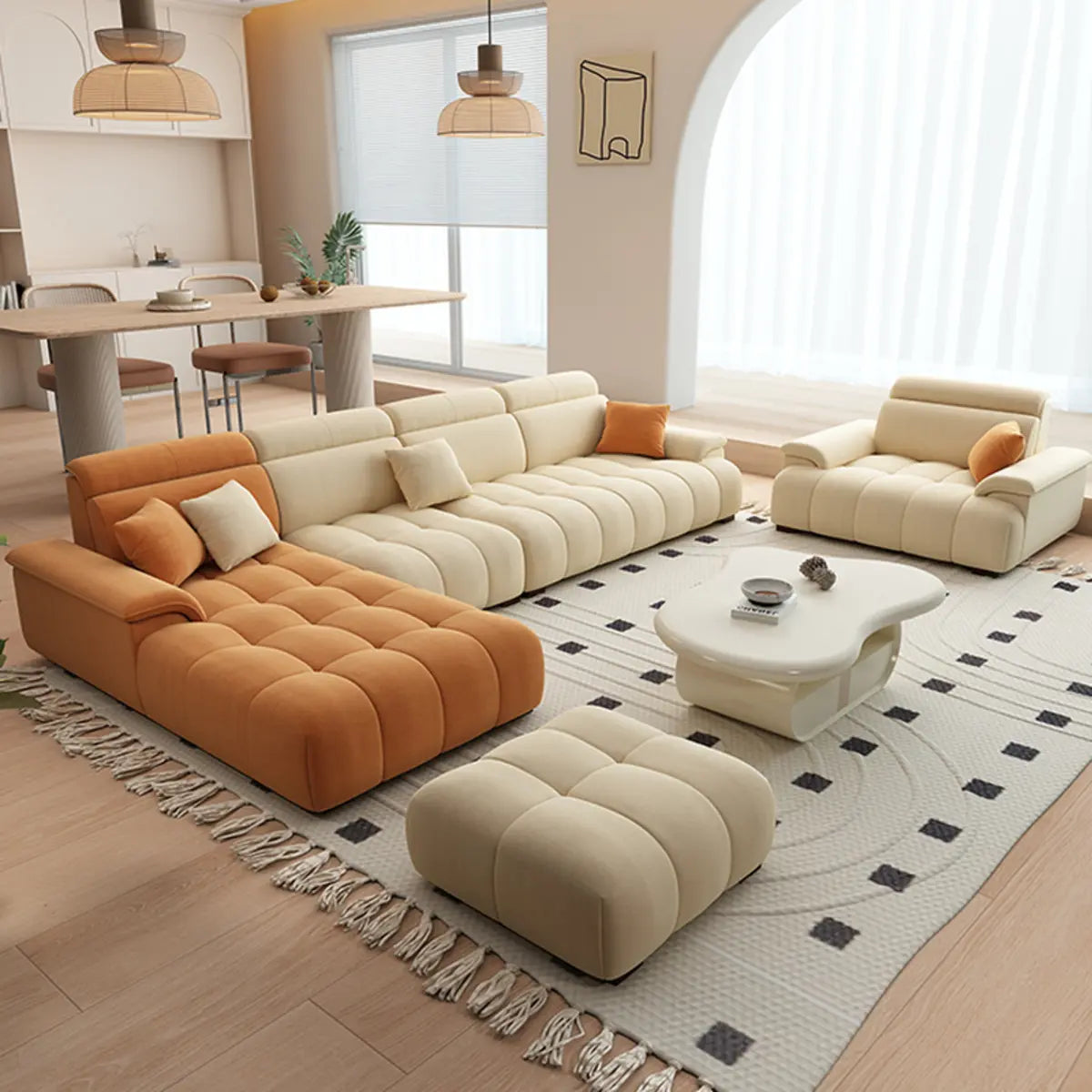 Stationary Two-Tone Abrasive Cloth L-Shape Sofa Chaise Image - 9