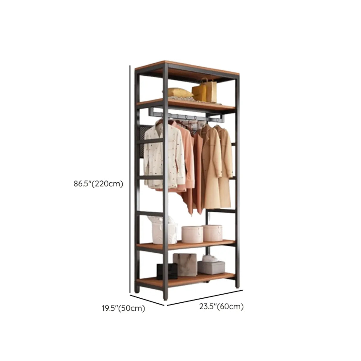 Steel Frame Closet Black Storage Drawer Hall Coat Rack Image - 21