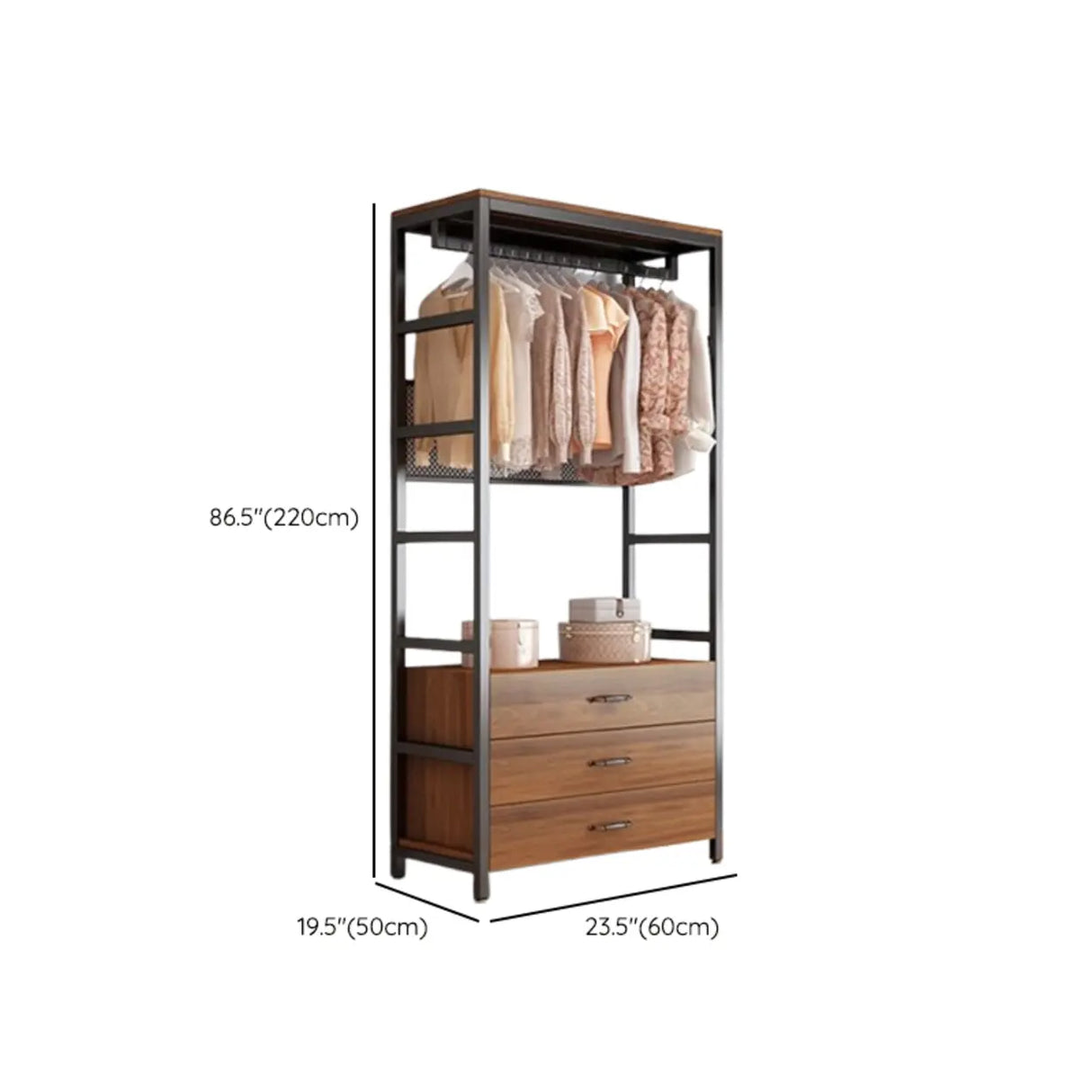 Steel Frame Closet Black Storage Drawer Hall Coat Rack Image - 23
