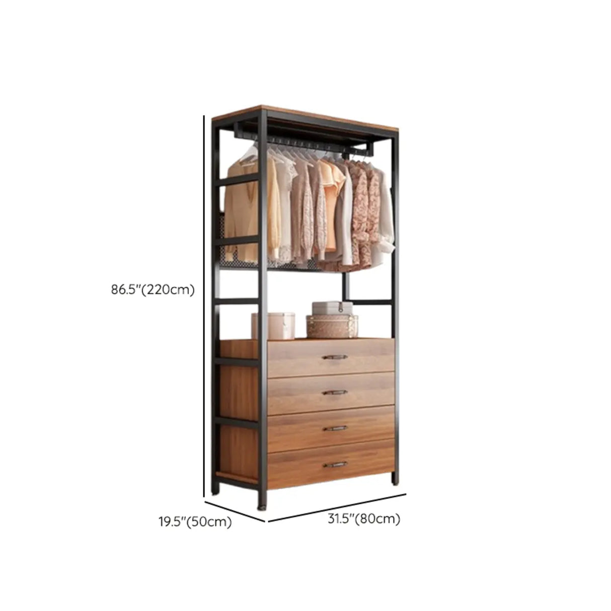 Steel Frame Closet Black Storage Drawer Hall Coat Rack Image - 29