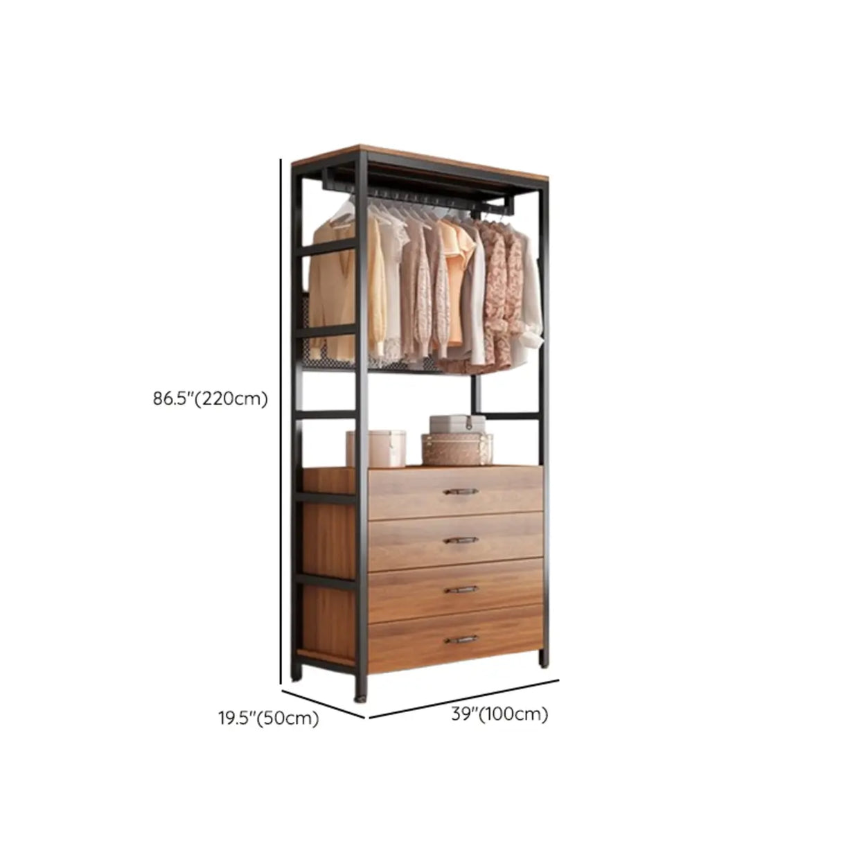 Steel Frame Closet Black Storage Drawer Hall Coat Rack Image - 34