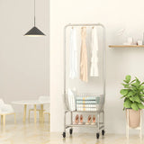 Steel Silver Storage Shelves Wheels Coat Rack with Basket Image - 5