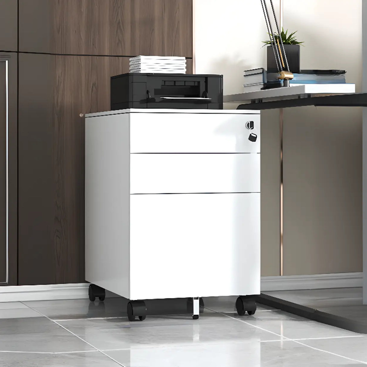 Steel Vertical Lockable Filing Cabinet with Wheels Image - 3