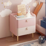 Stone Countertop Leather Frame Kids Storage Nightstand Image - 1