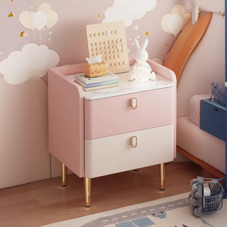 Stone Countertop Leather Frame Kids Storage Nightstand Image - 1