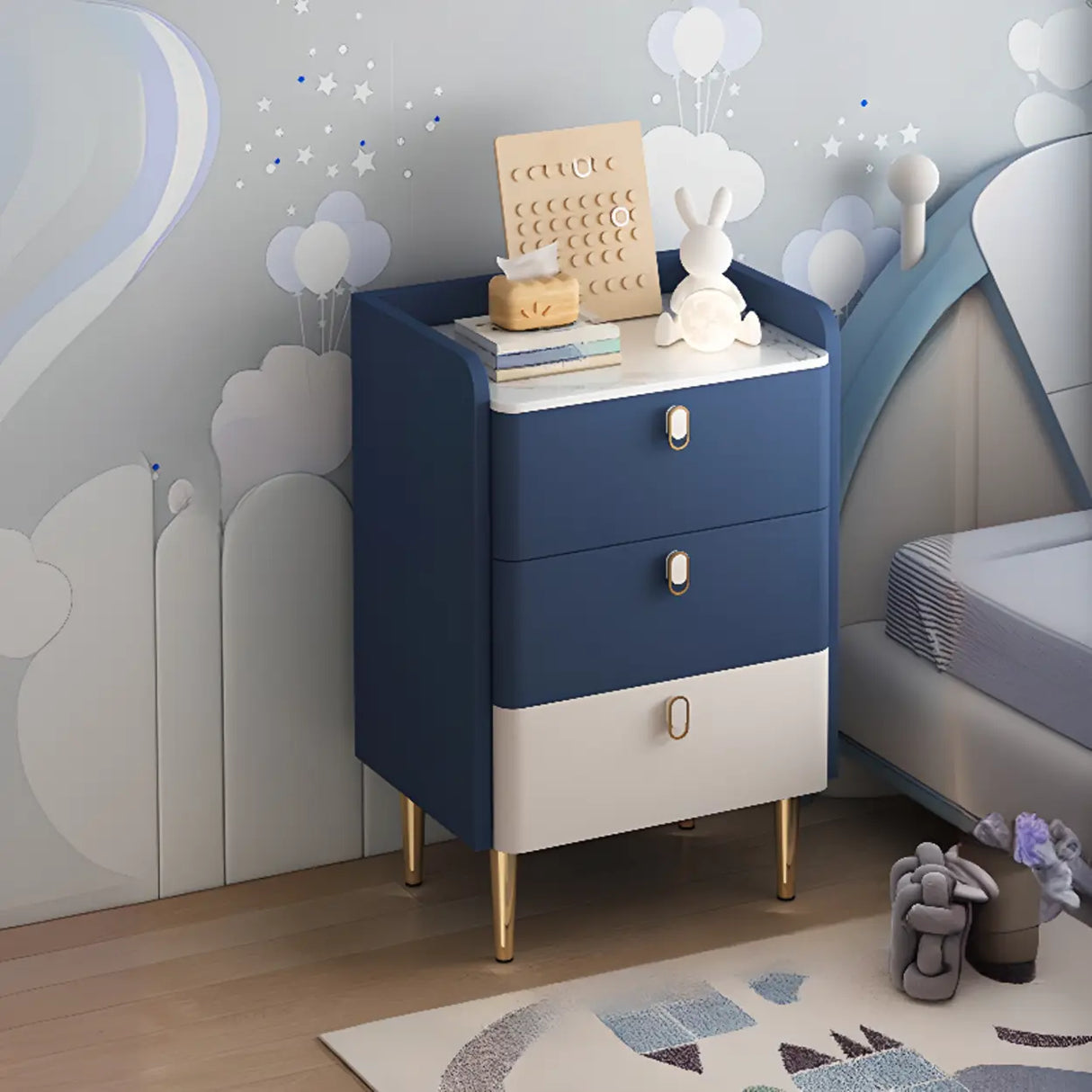 Stone Countertop Leather Frame Kids Storage Nightstand Image - 11