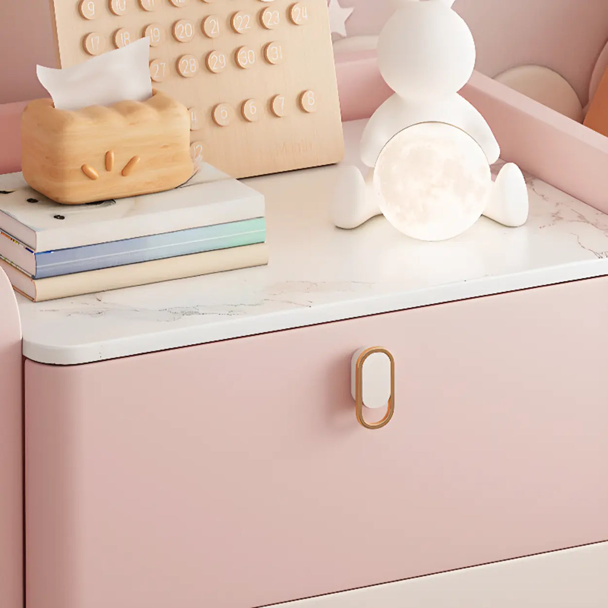 Stone Countertop Leather Frame Kids Storage Nightstand Image - 12