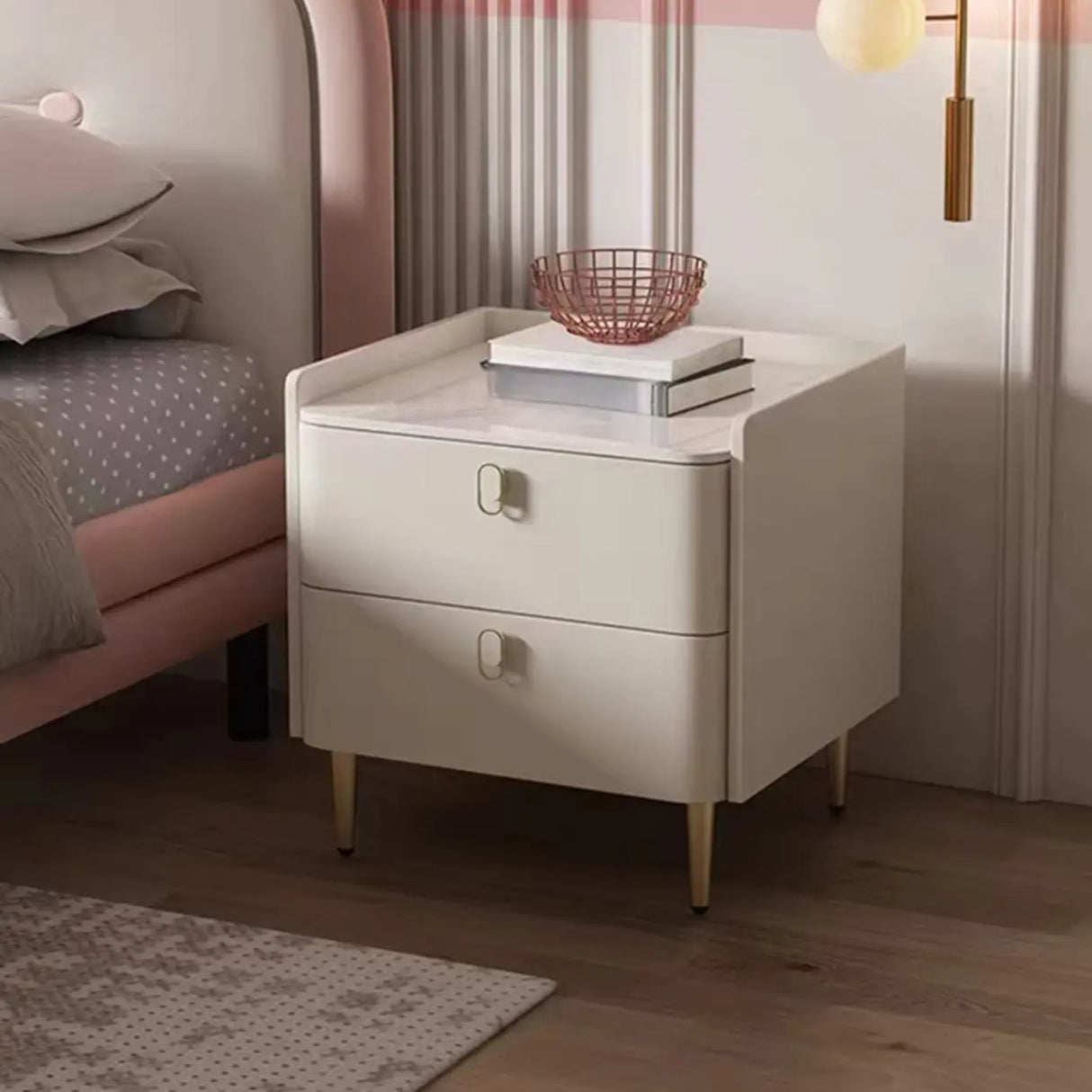 Stone Countertop Leather Frame Kids Storage Nightstand Image - 13