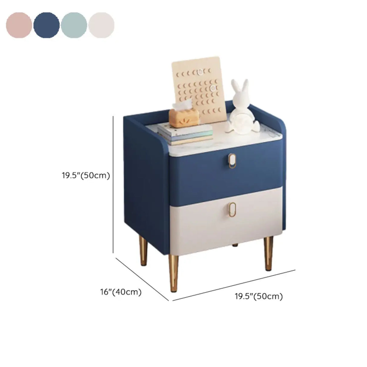 Stone Countertop Leather Frame Kids Storage Nightstand 