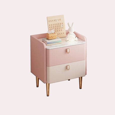 Stone Countertop Leather Frame Kids Storage Nightstand Image - 2
