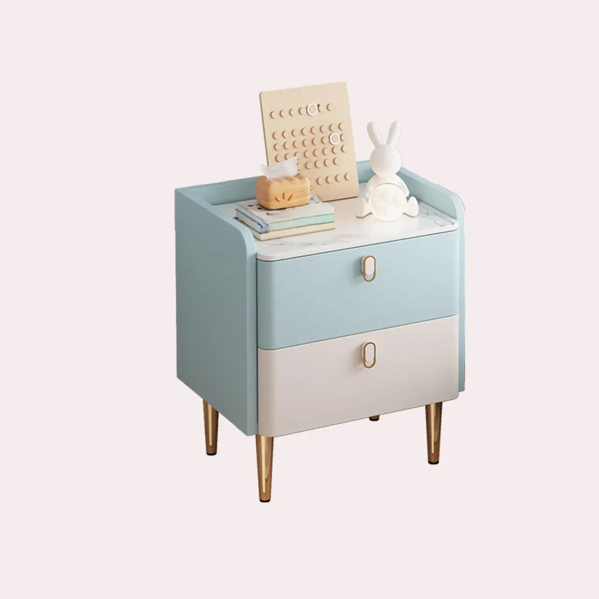 Stone Countertop Leather Frame Kids Storage Nightstand Image - 3