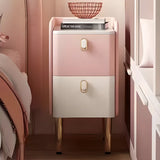 Stone Countertop Leather Frame Kids Storage Nightstand Image - 3