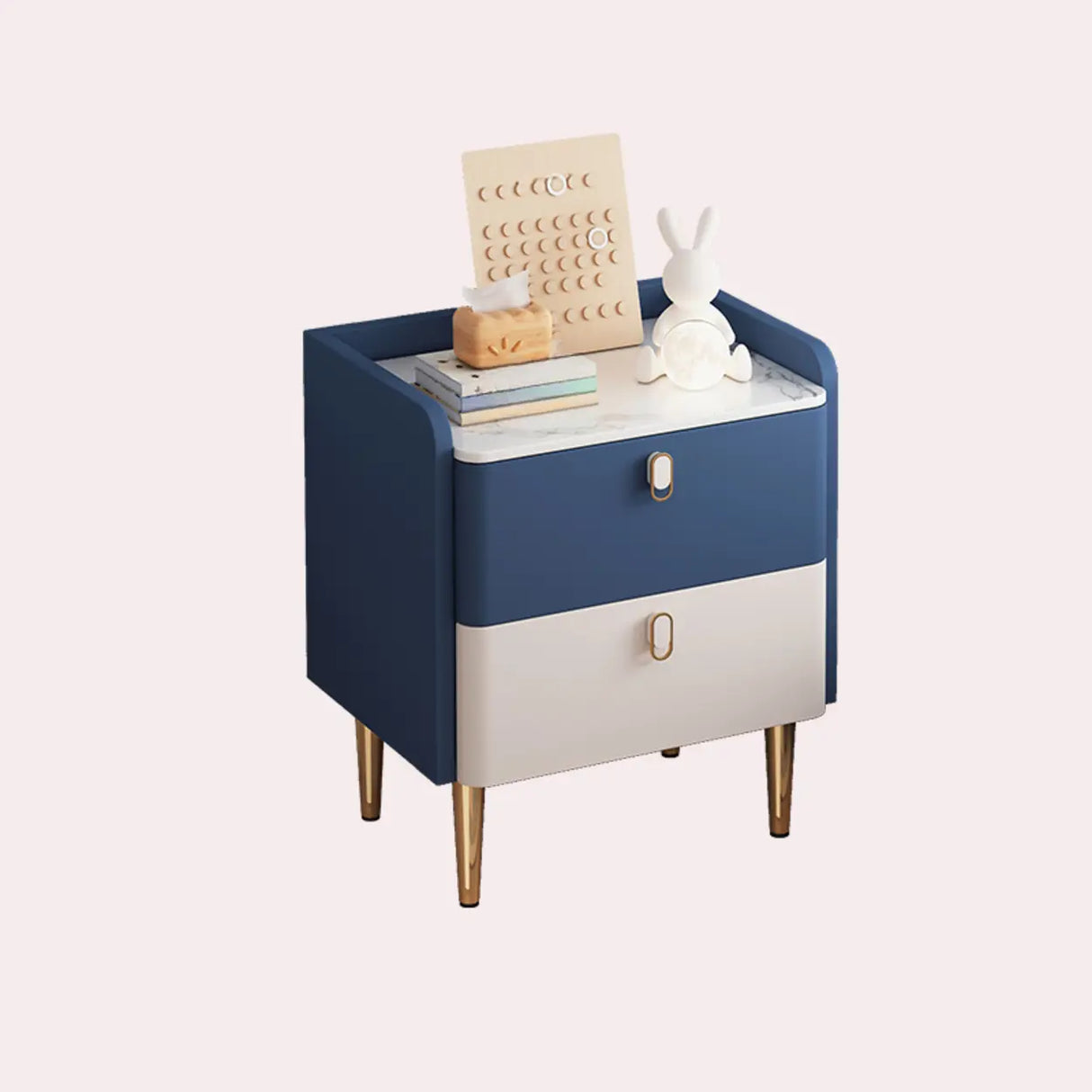 Stone Countertop Leather Frame Kids Storage Nightstand Image - 5