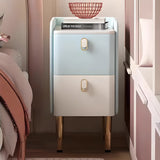 Stone Countertop Leather Frame Kids Storage Nightstand Image - 7