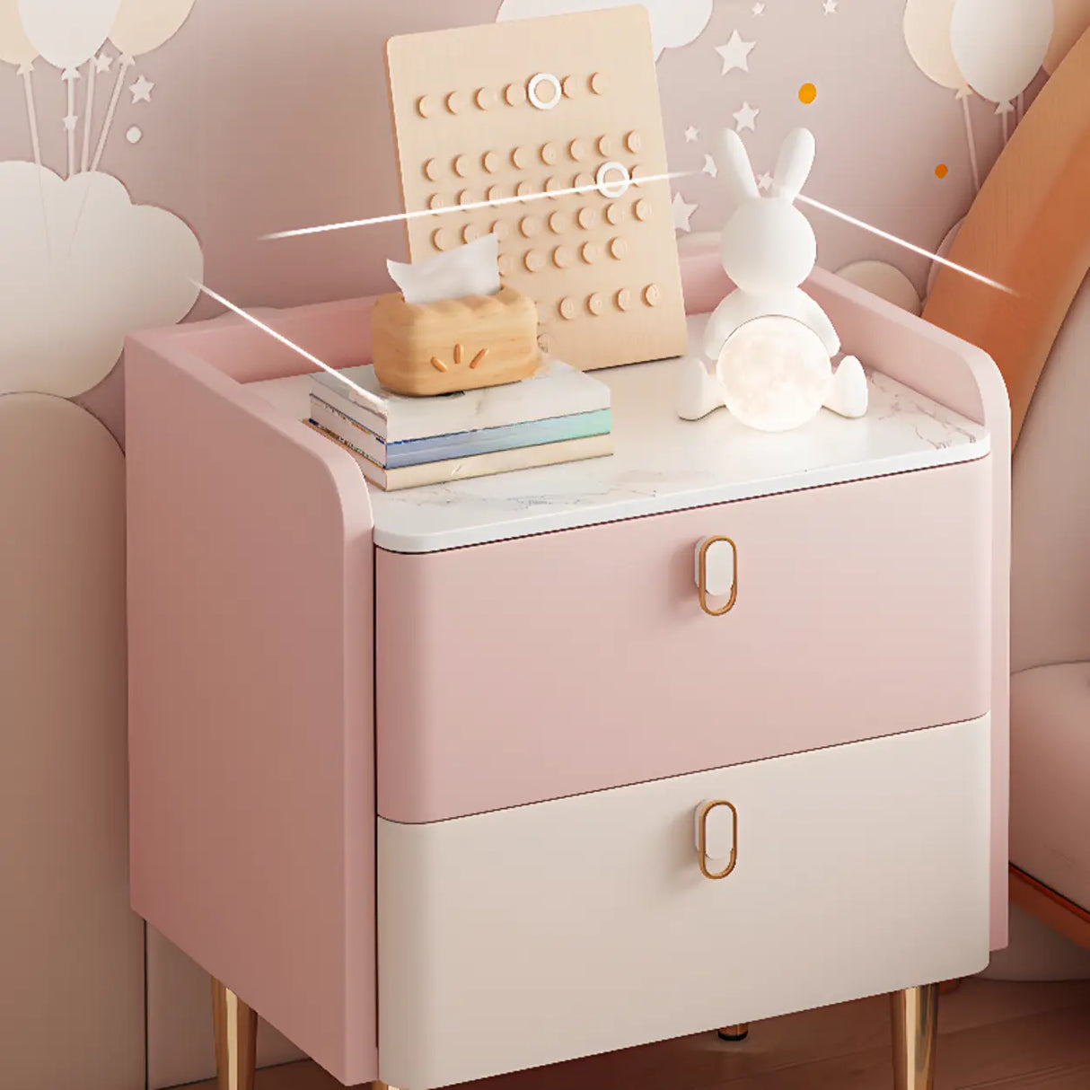 Stone Countertop Leather Frame Kids Storage Nightstand Image - 8