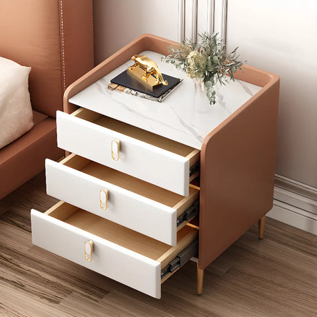 Stone Countertop Leather Kids Nightstand with Metal Leg Image - 1