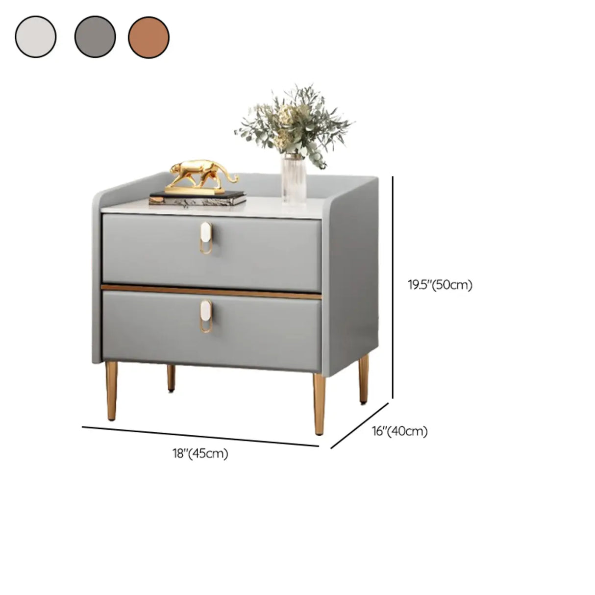 Stone Countertop Leather Kids Nightstand with Metal Leg 