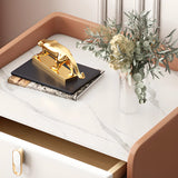 Stone Countertop Leather Kids Nightstand with Metal Leg Image - 12