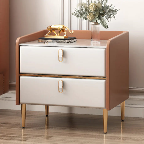 Stone Countertop Leather Kids Nightstand with Metal Leg Image - 2