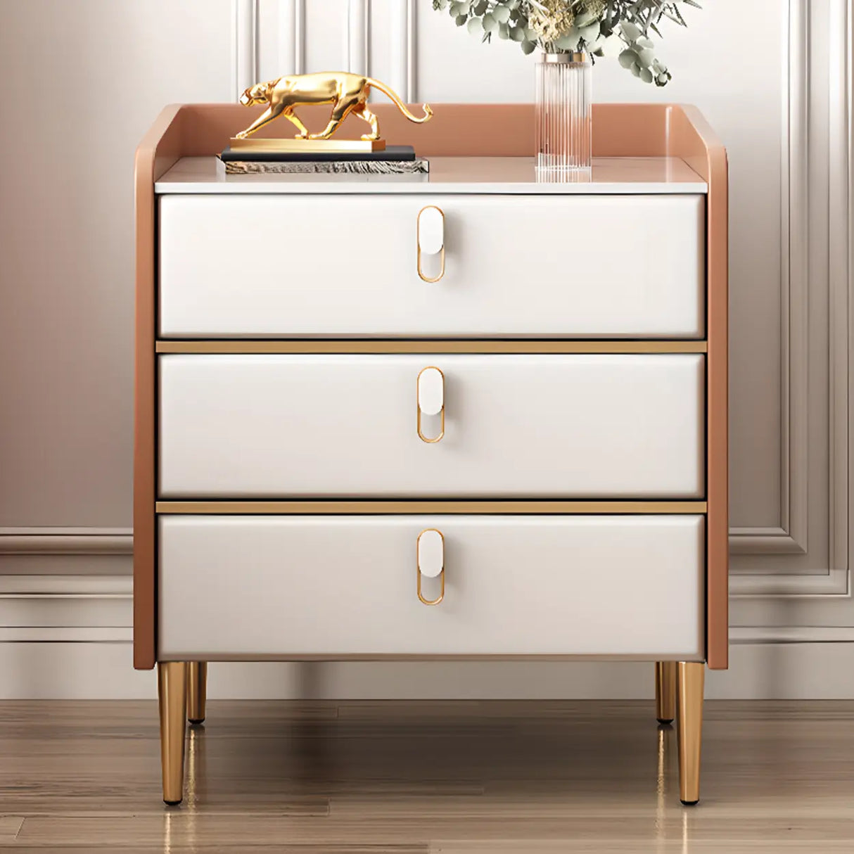 Stone Countertop Leather Kids Nightstand with Metal Leg Image - 4