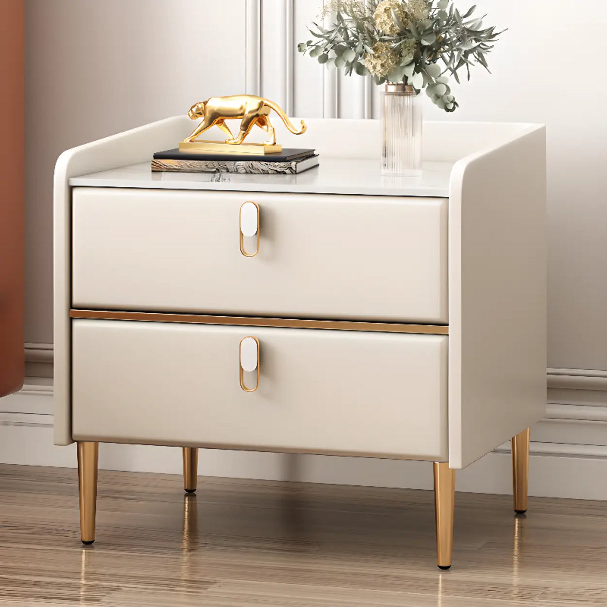 Stone Countertop Leather Kids Nightstand with Metal Leg Image - 5