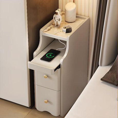 Stone Countertop Wood Drawers Narrow Kids Nightstand Image - 1