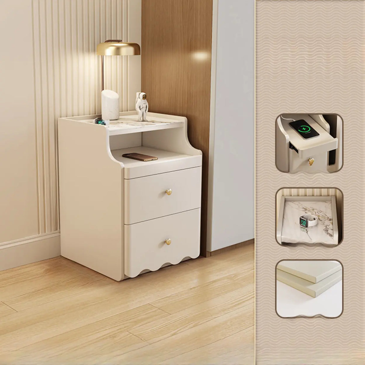 Stone Countertop Wood Drawers Narrow Kids Nightstand Image - 11