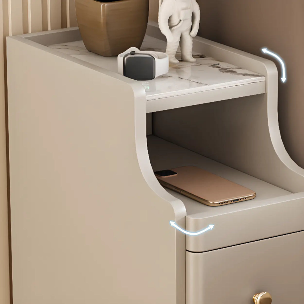 Stone Countertop Wood Drawers Narrow Kids Nightstand Image - 14