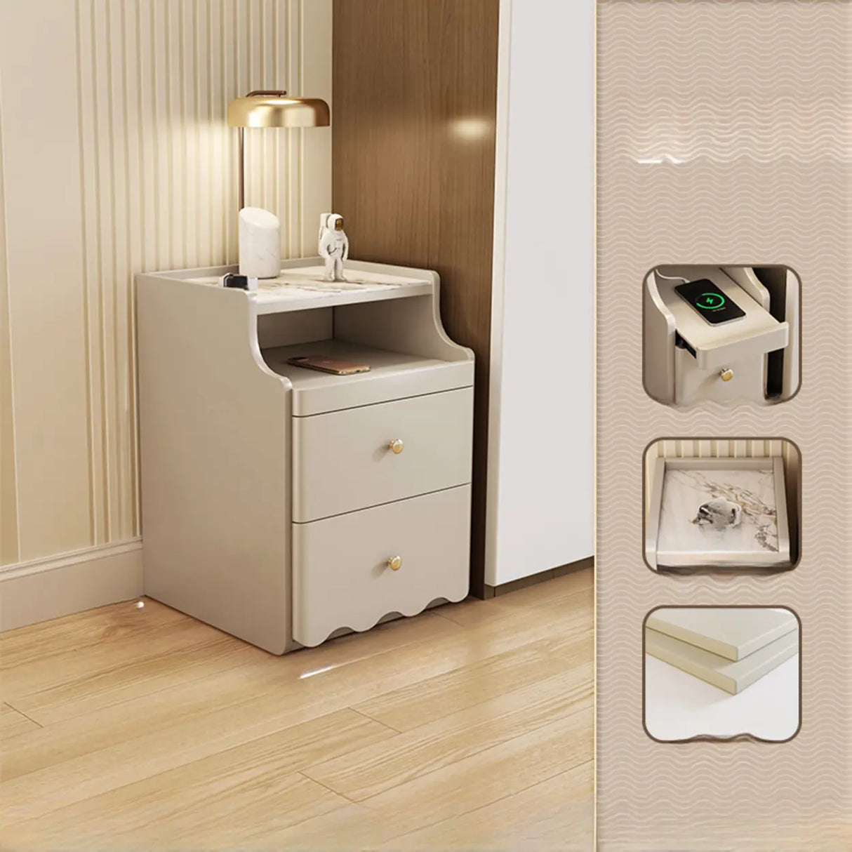 Stone Countertop Wood Drawers Narrow Kids Nightstand Image - 5