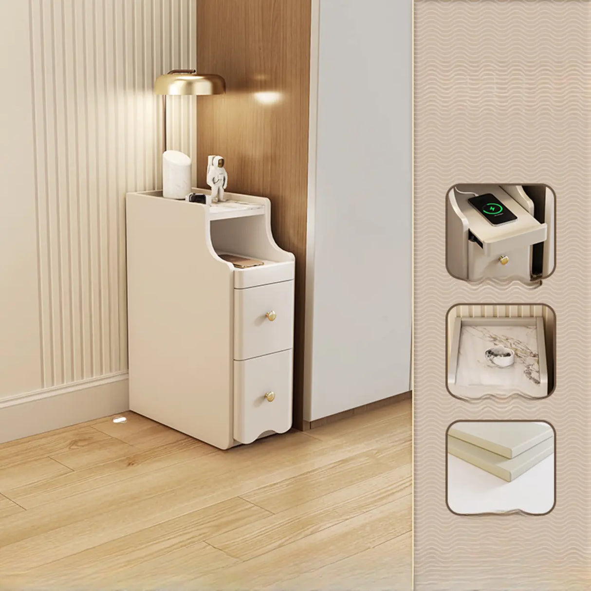 Stone Countertop Wood Drawers Narrow Kids Nightstand Image - 7