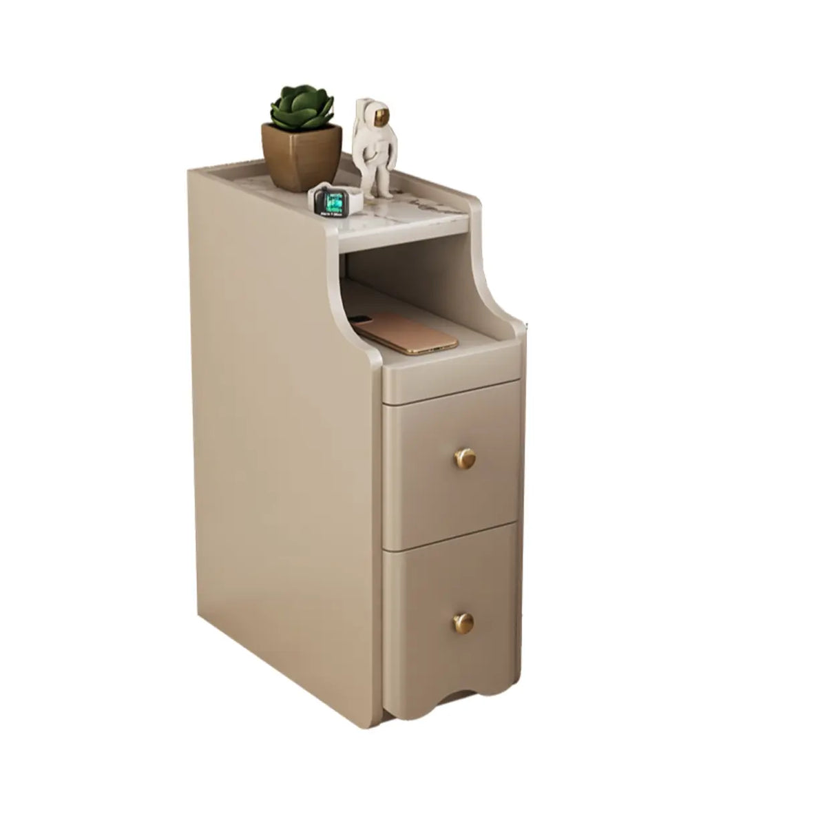 Stone Countertop Wood Drawers Narrow Kids Nightstand Image - 8