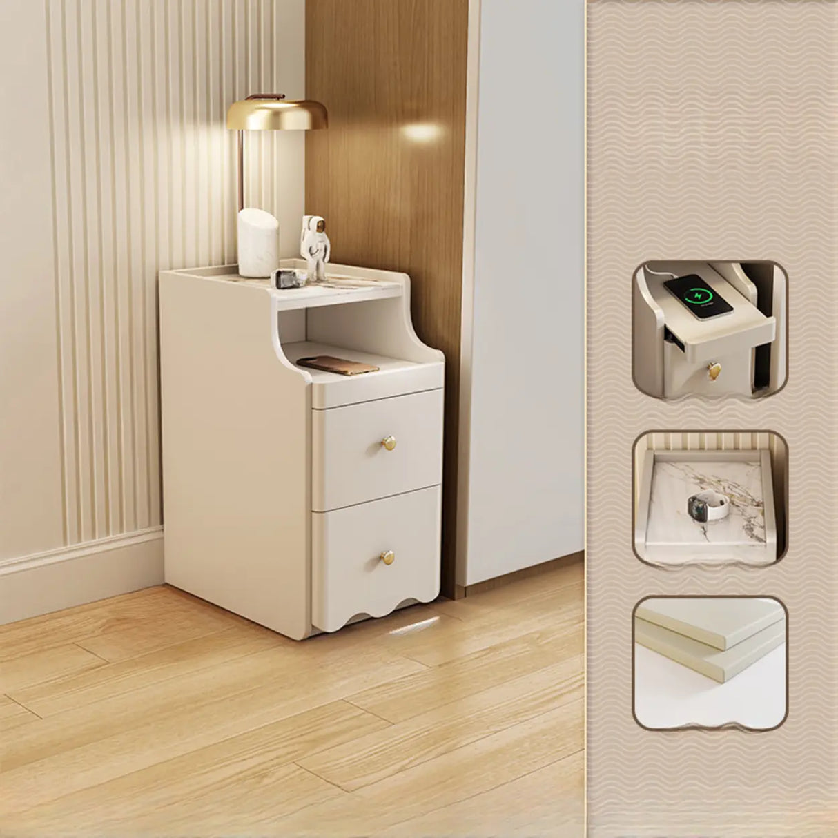 Stone Countertop Wood Drawers Narrow Kids Nightstand Image - 9