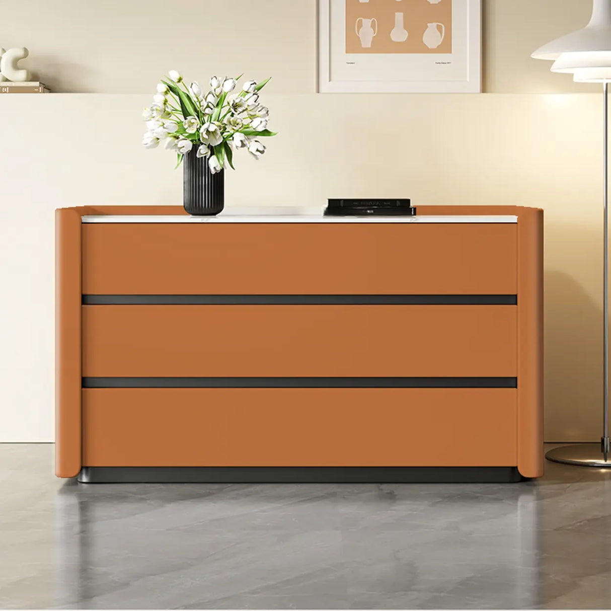 Stone Countertop Wood Frame Kids Nightstand with Drawer Image - 11