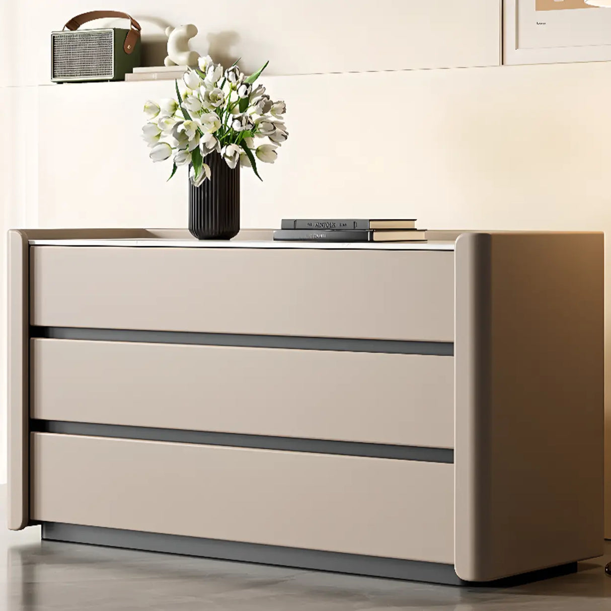 Stone Countertop Wood Frame Kids Nightstand with Drawer Image - 1
