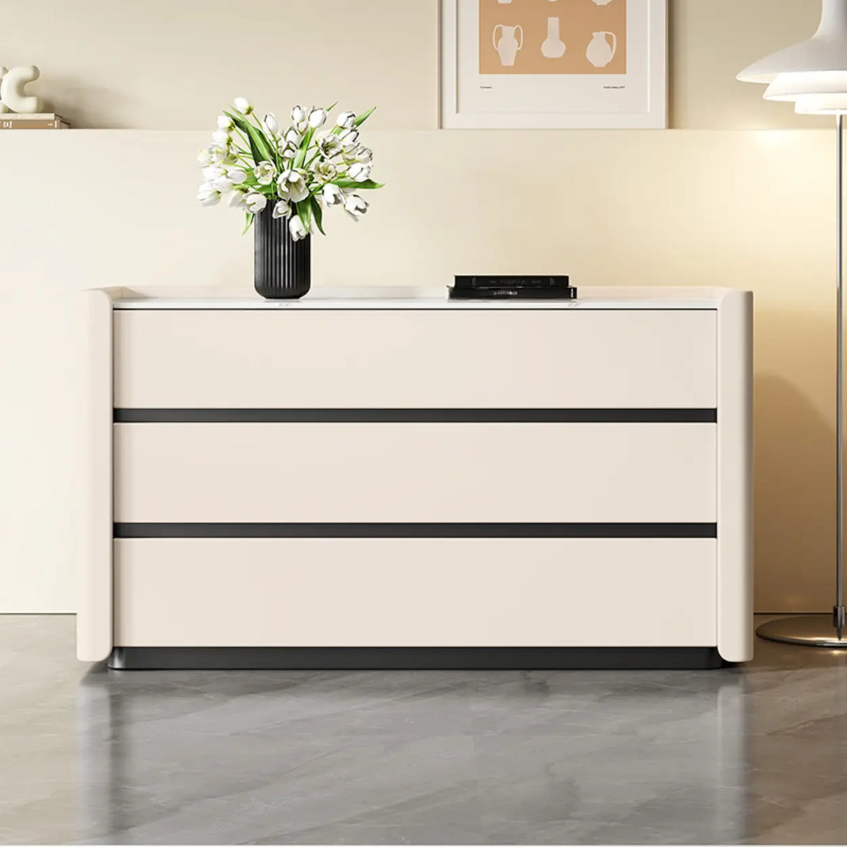 Stone Countertop Wood Frame Kids Nightstand with Drawer Image - 3