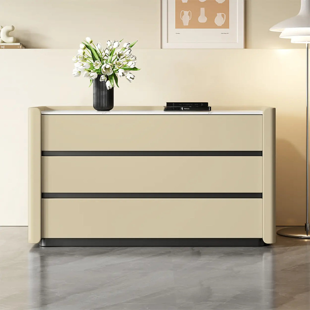 Stone Countertop Wood Frame Kids Nightstand with Drawer Image - 5
