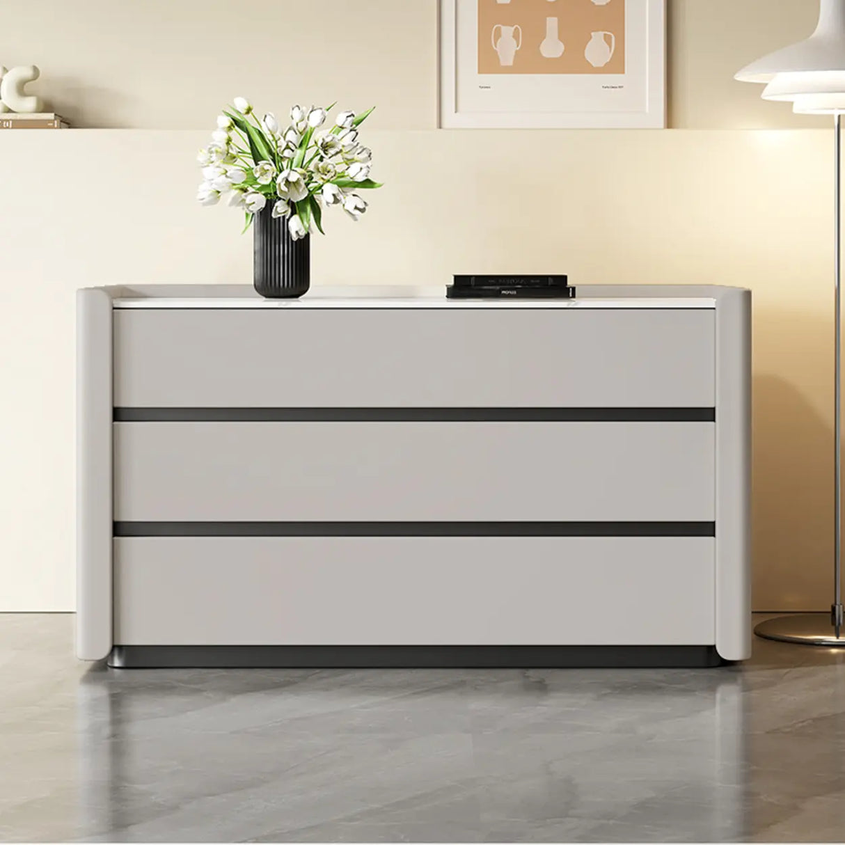 Stone Countertop Wood Frame Kids Nightstand with Drawer Image - 7