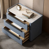 Stone Countertop Wood Nightstand with Three Drawers Image - 1