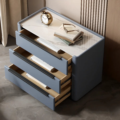 Stone Countertop Wood Nightstand with Three Drawers Image - 1