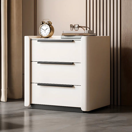 Stone Countertop Wood Nightstand with Three Drawers Image - 2