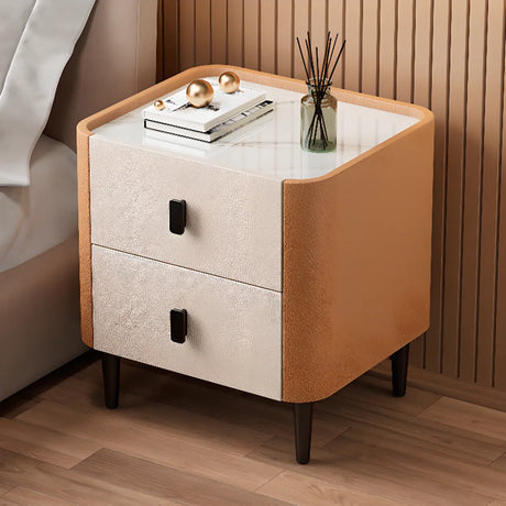 Stone Leather Short Height Kids Nightstand with 2-Drawer Image - 1