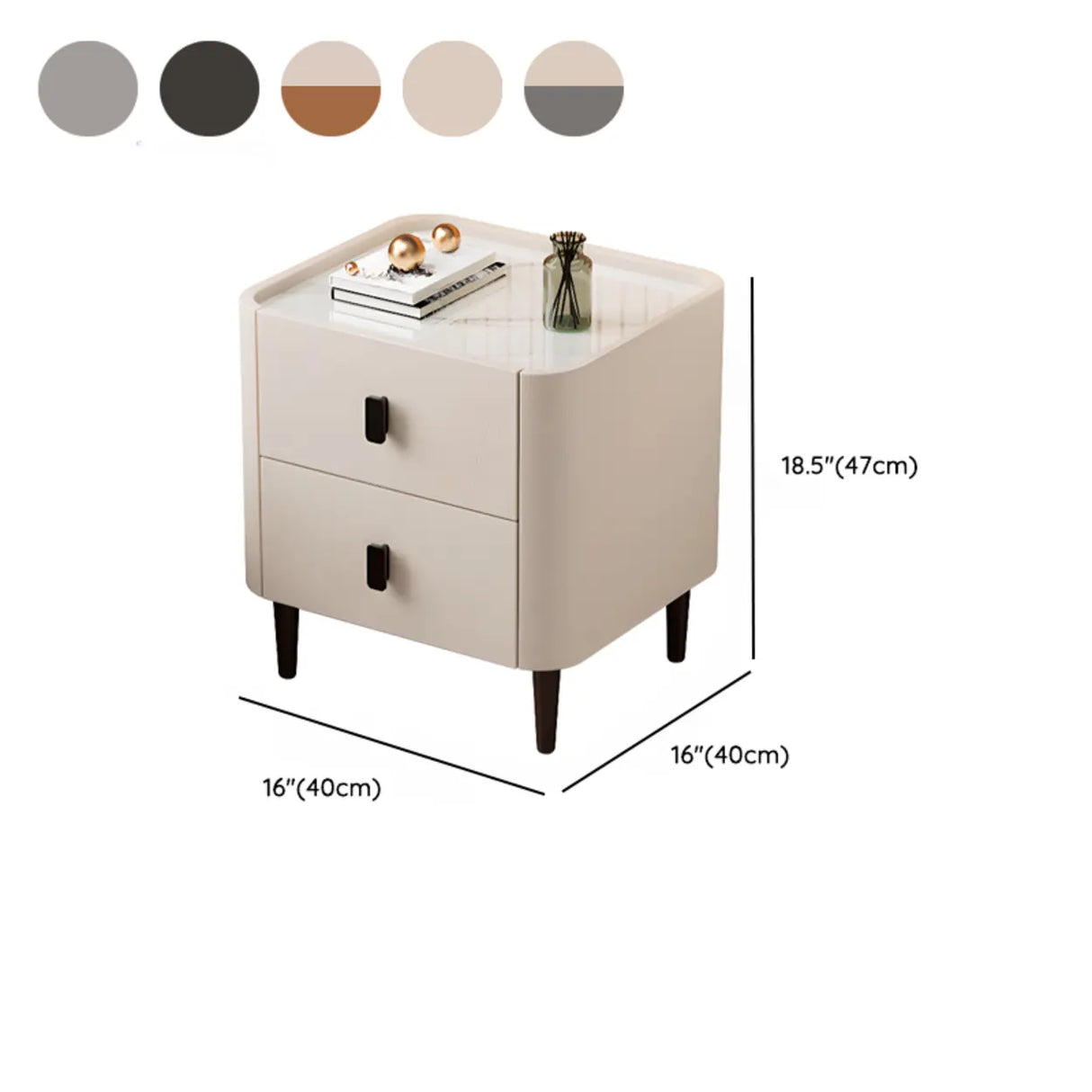 Stone Leather Short Height Kids Nightstand with 2-Drawer 