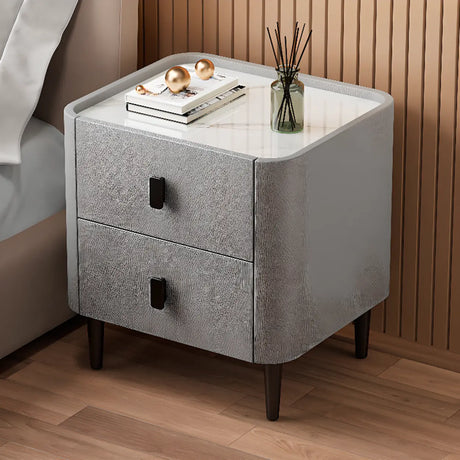 Stone Leather Short Height Kids Nightstand with 2-Drawer Image - 2