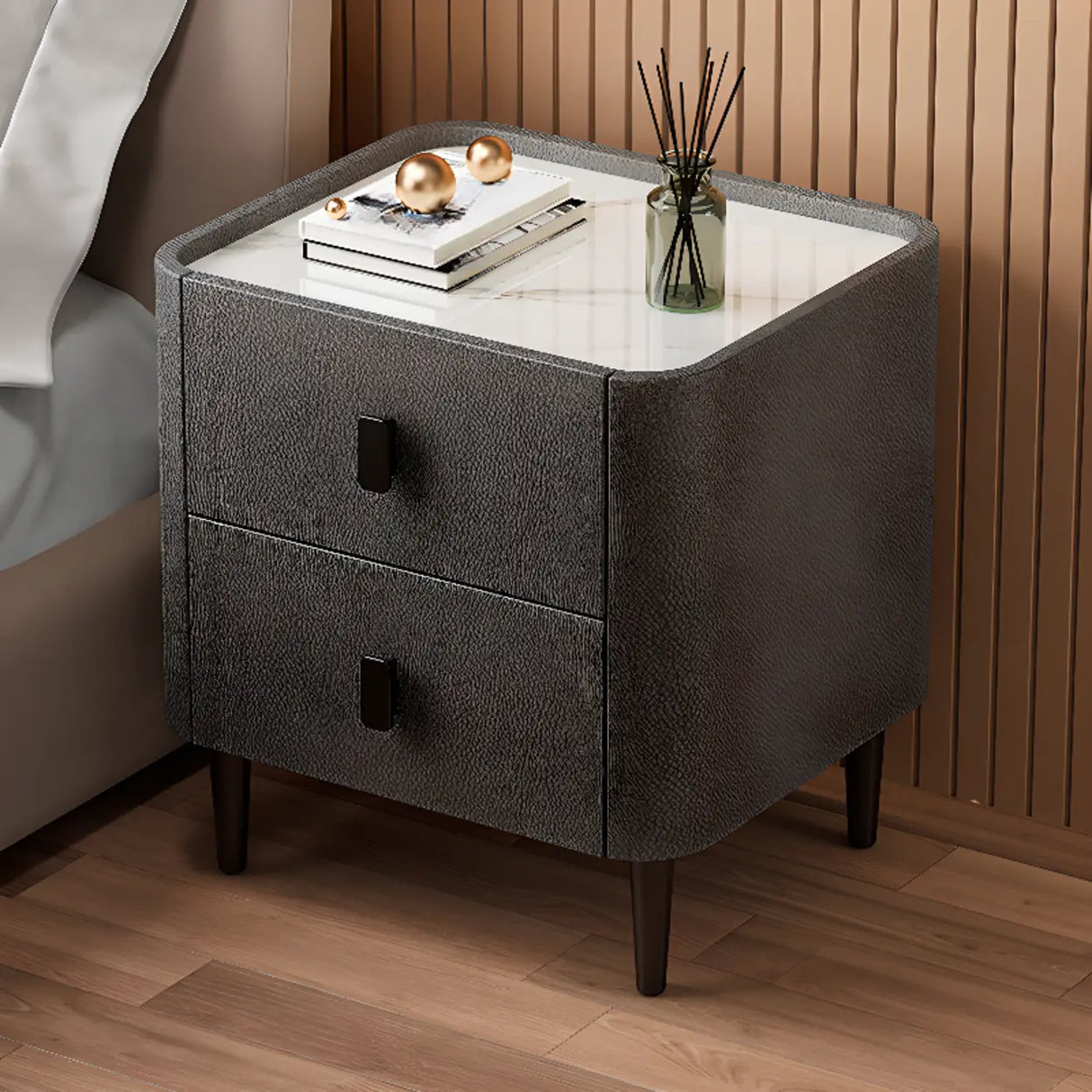 Stone Leather Short Height Kids Nightstand with 2-Drawer Image - 3