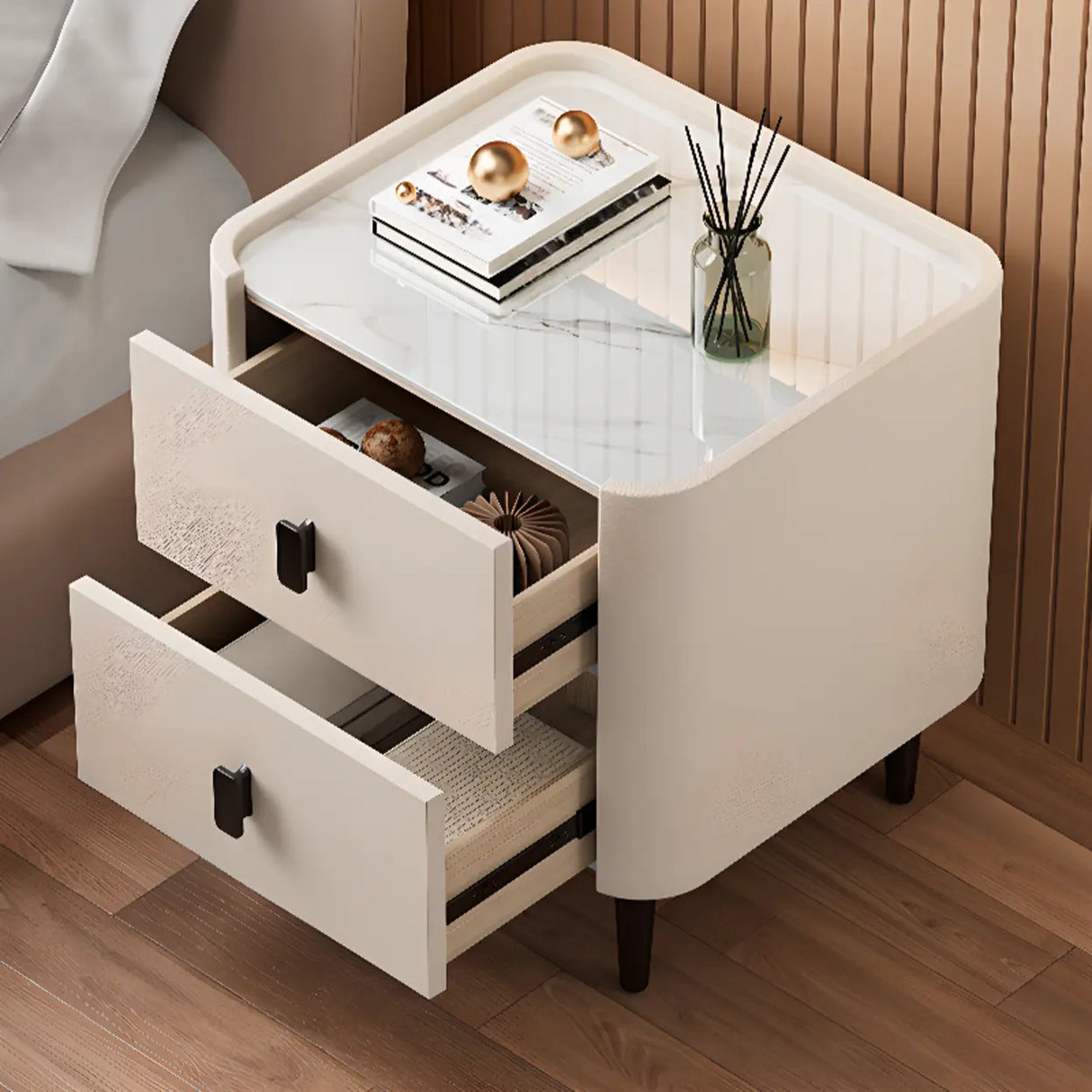 Stone Leather Short Height Kids Nightstand with 2-Drawer Image - 4