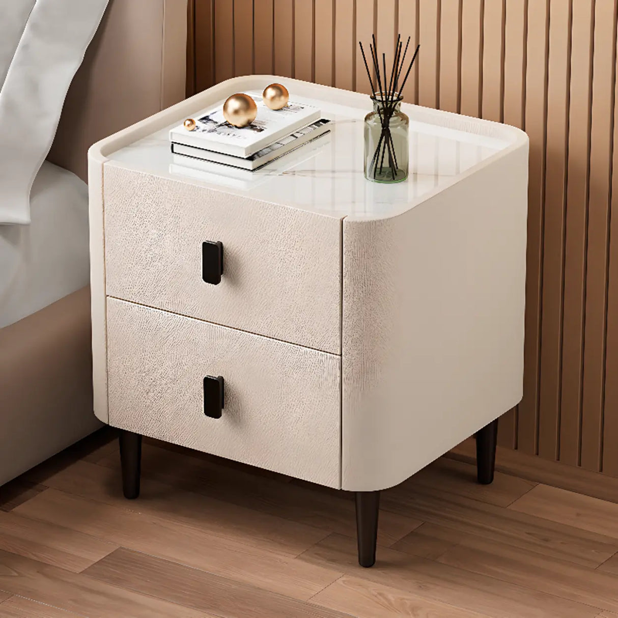 Stone Leather Short Height Kids Nightstand with 2-Drawer Image - 5